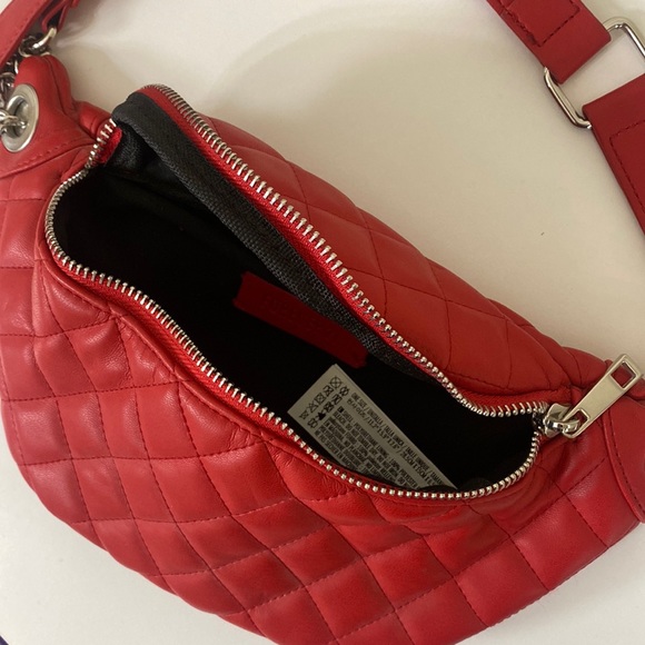 Red Quilted Silver Chain Strap Fanny Pack - Picture 3 of 5